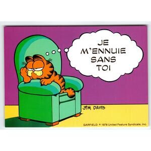 Garfield 1978 French Cartoon Postcard Je M'ennuie Sans Toi Jim Davis